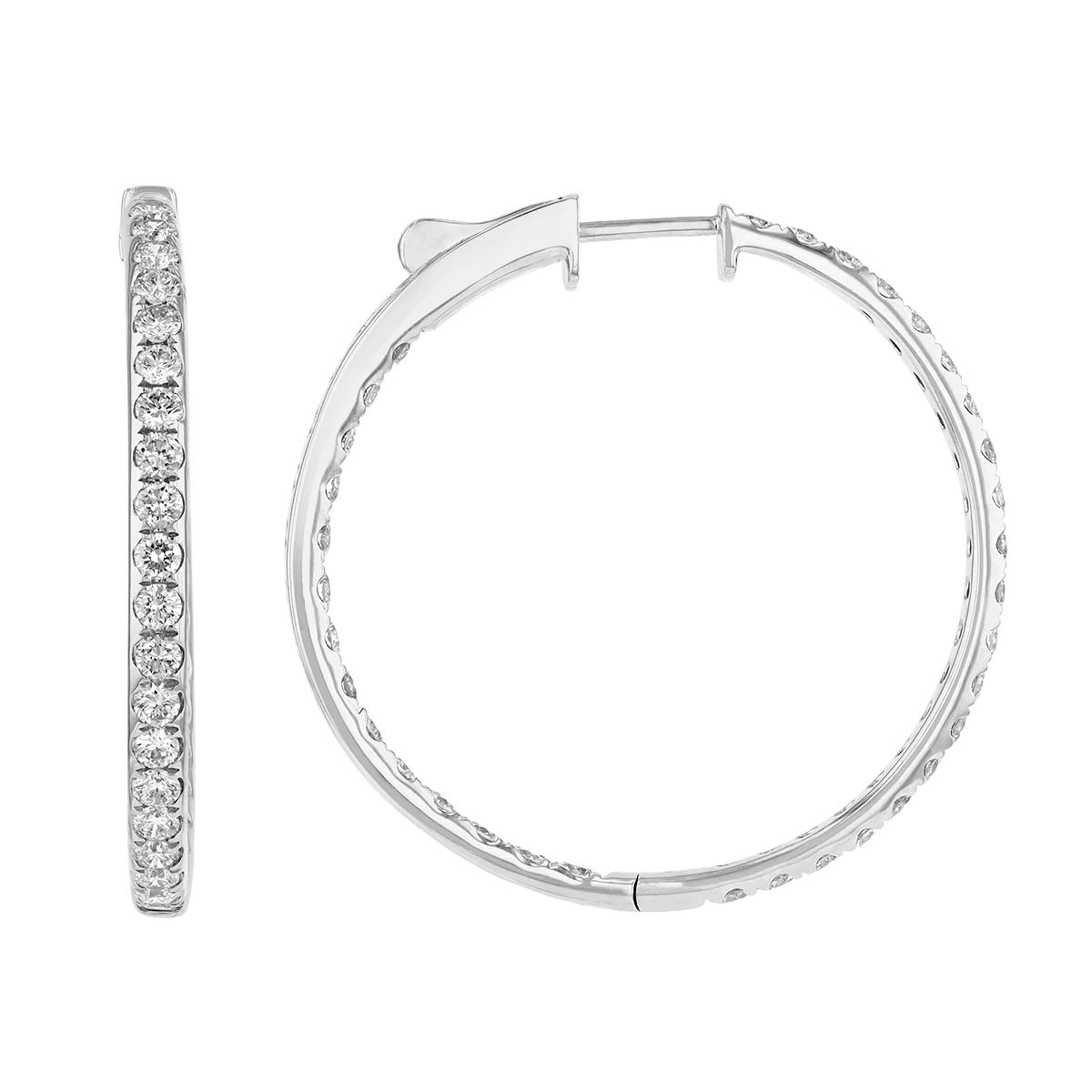 Diamond Inside Out Hoop Earrings in White Gold, 35 mm, 2.00 cttw